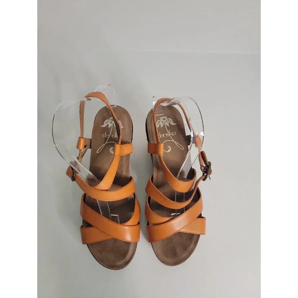Dansko SZ 40 9.5-10 Frida Wedge Sandal Comfort Orange Strappy Festival